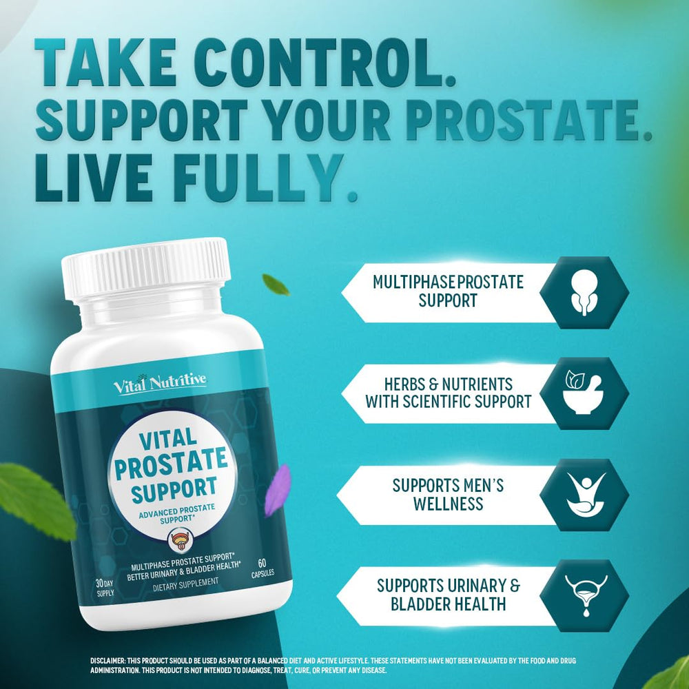Vital Nutritive Vital Prostate Support capsules close-up highlighting easy daily intake