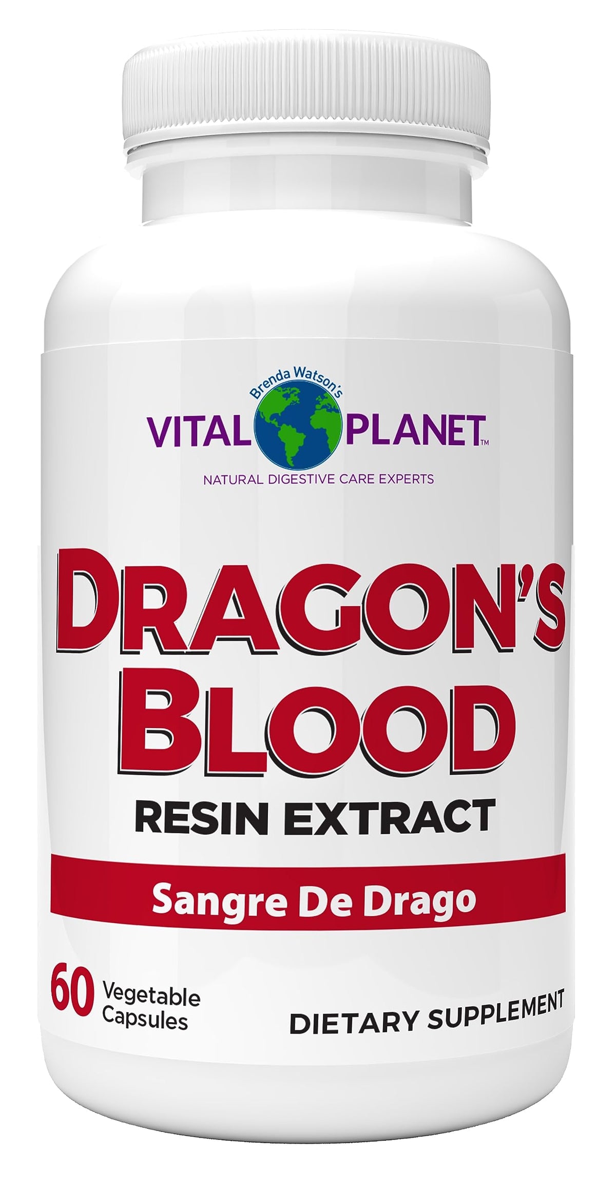 Vital Planet Dragon's Blood resin capsules in a bottle support digestive care