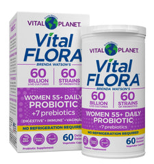 Vital Planet Vital Flora Women 55+ bottle front for convenient daily probiotic use