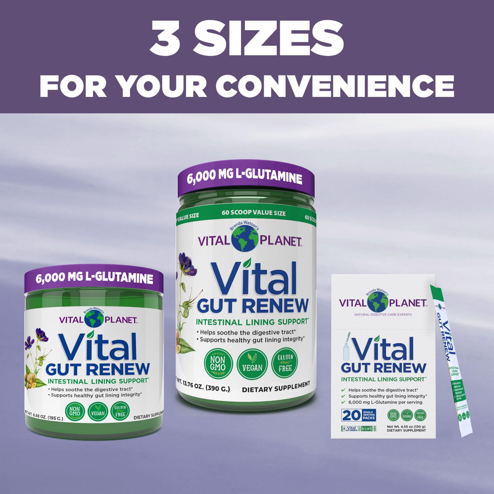Vital Gut Renew packaging displayed on a clean store shelf.