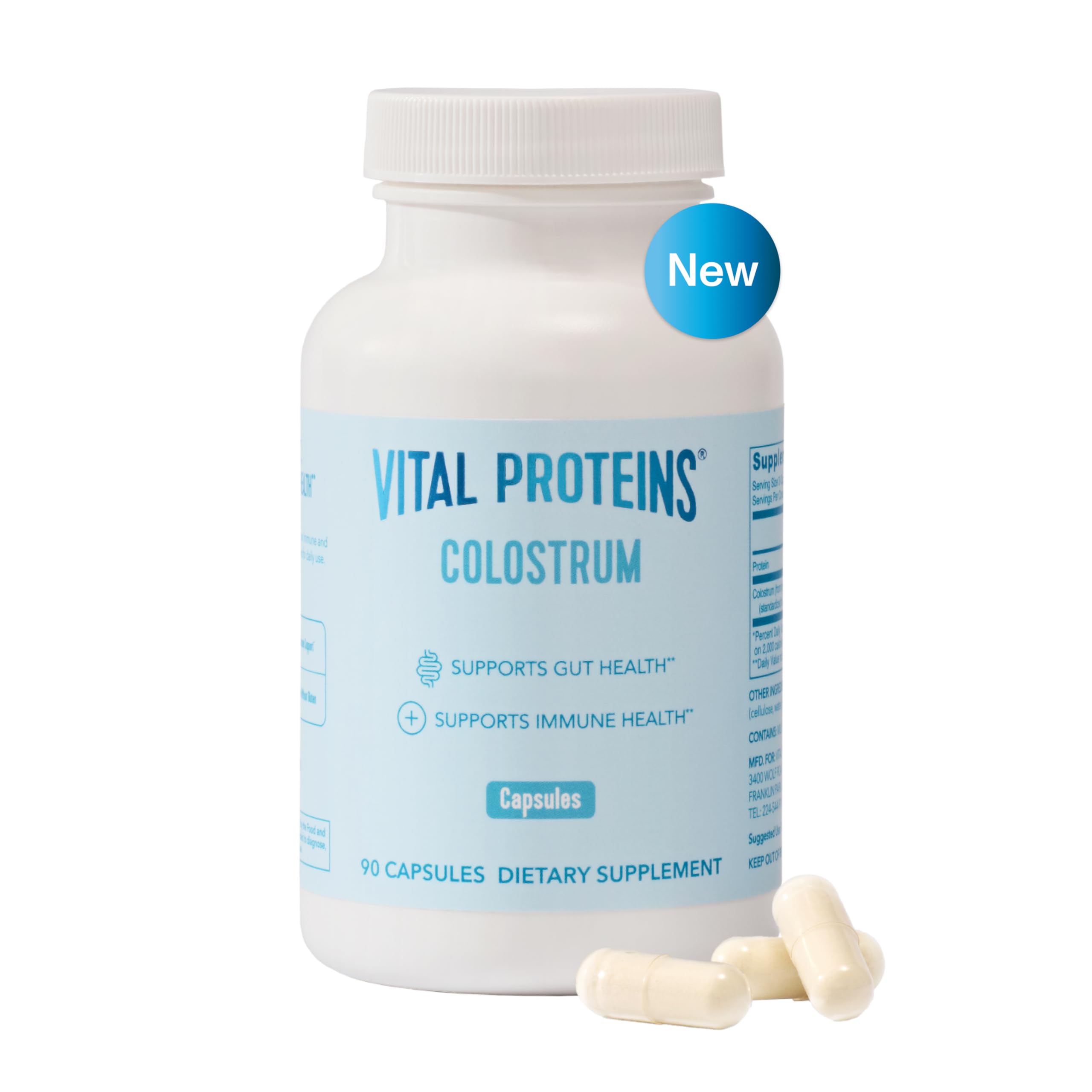 Vital Proteins bovine colostrum bottle front promoting gut support