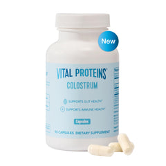 Vital Proteins bovine colostrum bottle front promoting gut support