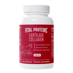 Vital Proteins Cartilage Collagen pills bottle showing capsules for joint support and skin health