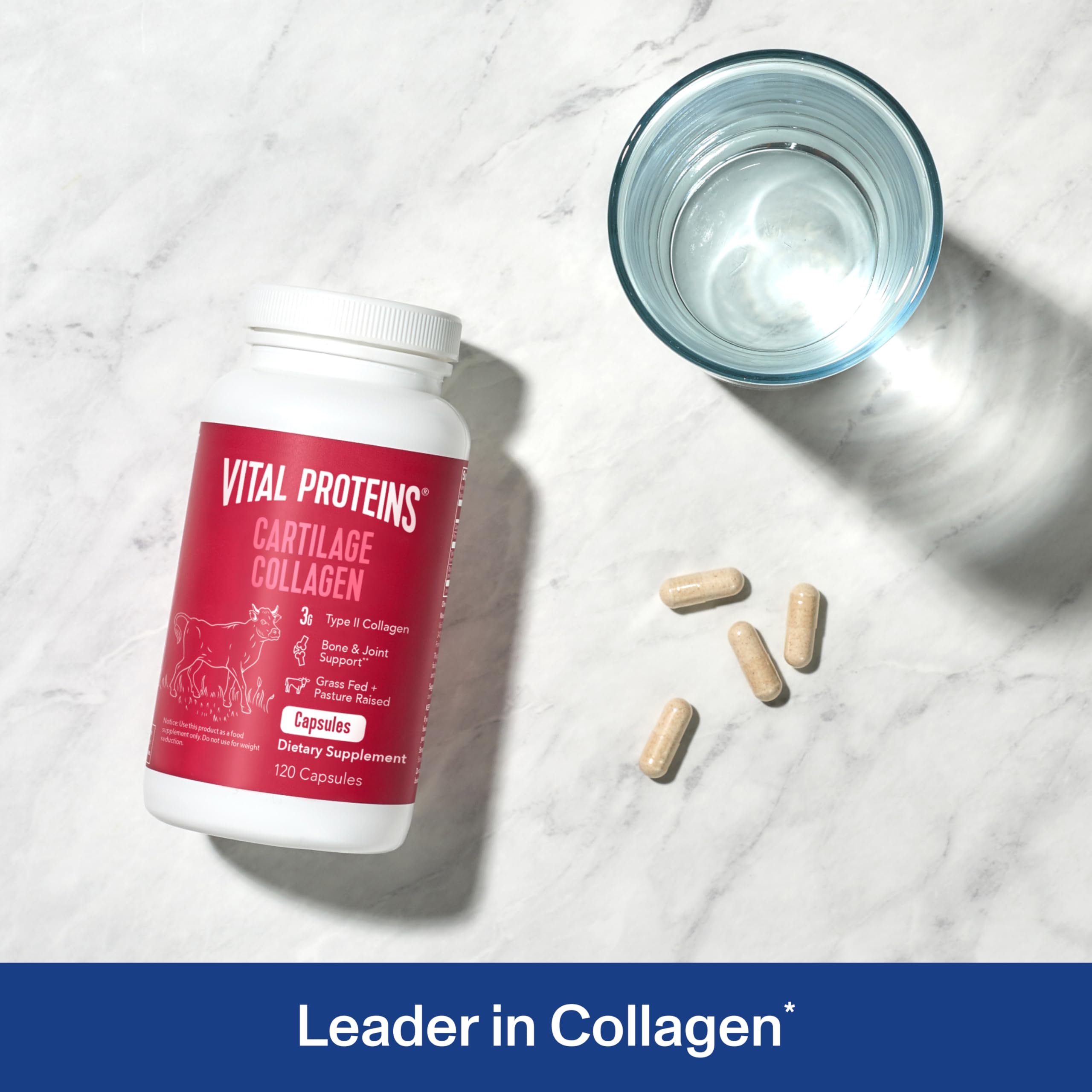 Closeup of Vital Proteins Cartilage Collagen pills capsules for easy daily supplementation
