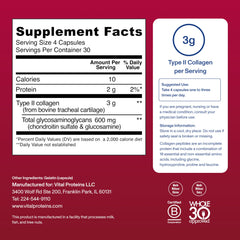 Vital Proteins Cartilage Collagen pills nutrition panel and gluten-free claim