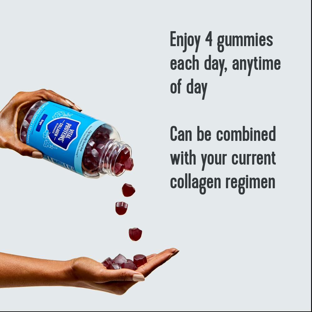 Vital Proteins Collagen Gummies texture close-up highlights grape flavor and smooth chew.