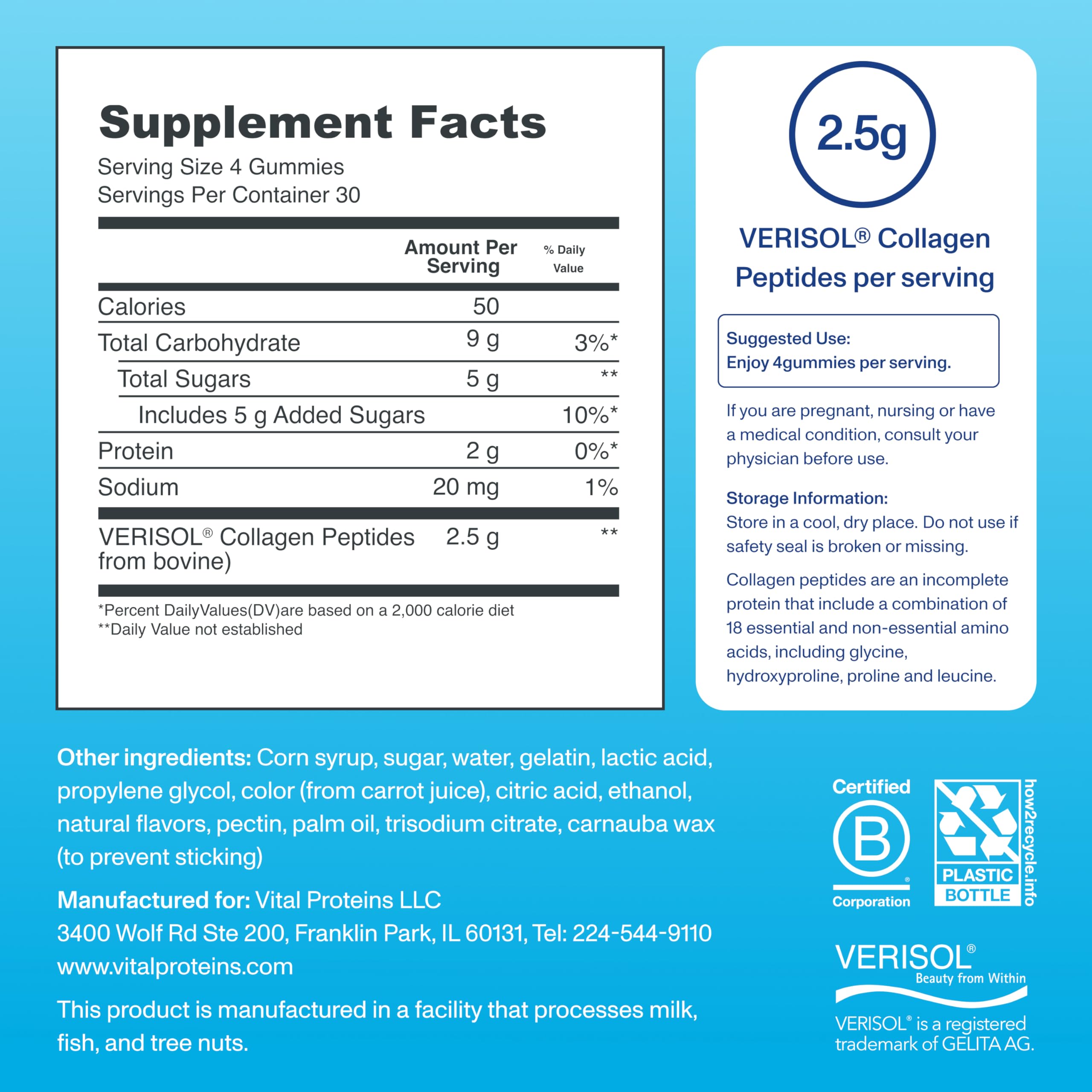 Vital Proteins Collagen Gummies raspberry pack of two bottles for value