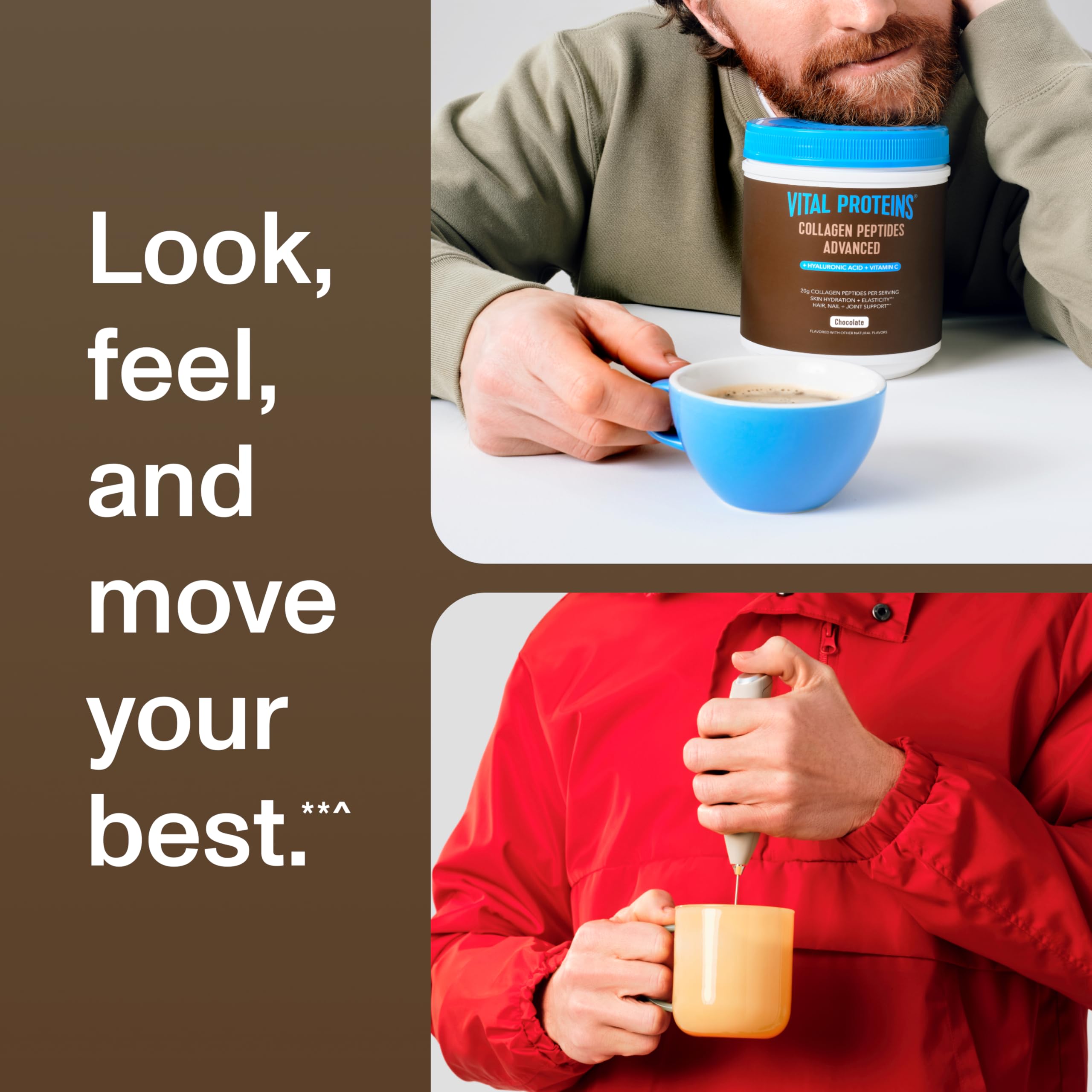 Vital Proteins Collagen Peptides Advanced chocolate shake in glass showcases rich flavor