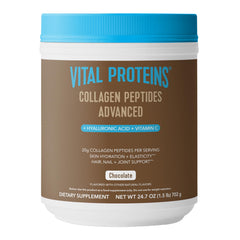 Vital Proteins Collagen Peptides Advanced chocolate tub front promotes a convenient daily wellness routine