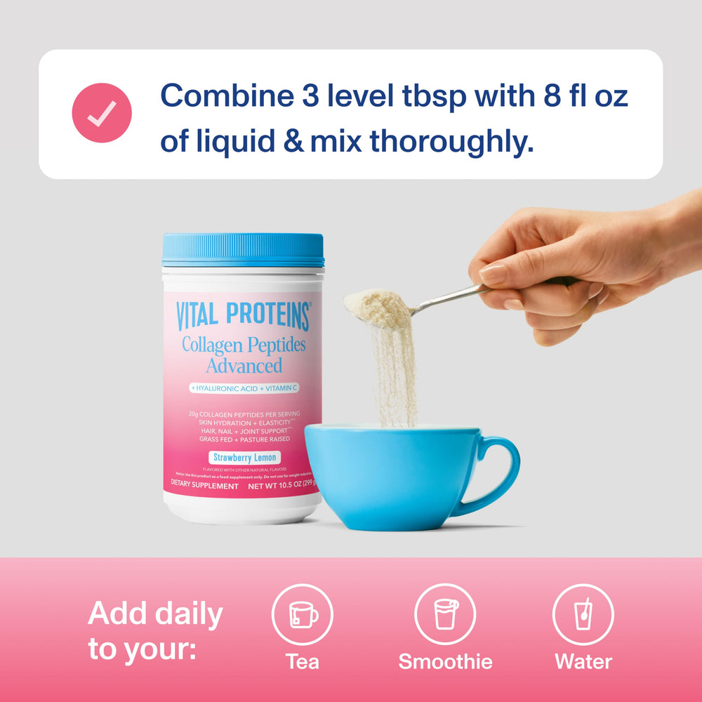 Vital Proteins Collagen Peptides Advanced drink-illustration; pour to flavor-rich hydration.