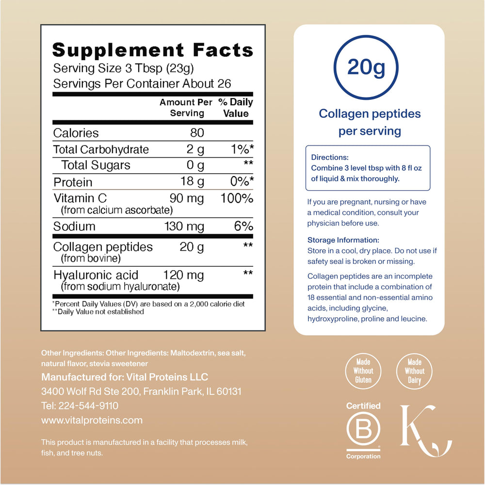 Vital Proteins Collagen Peptides Advanced vanilla powder dissolving in hot or cold drink.