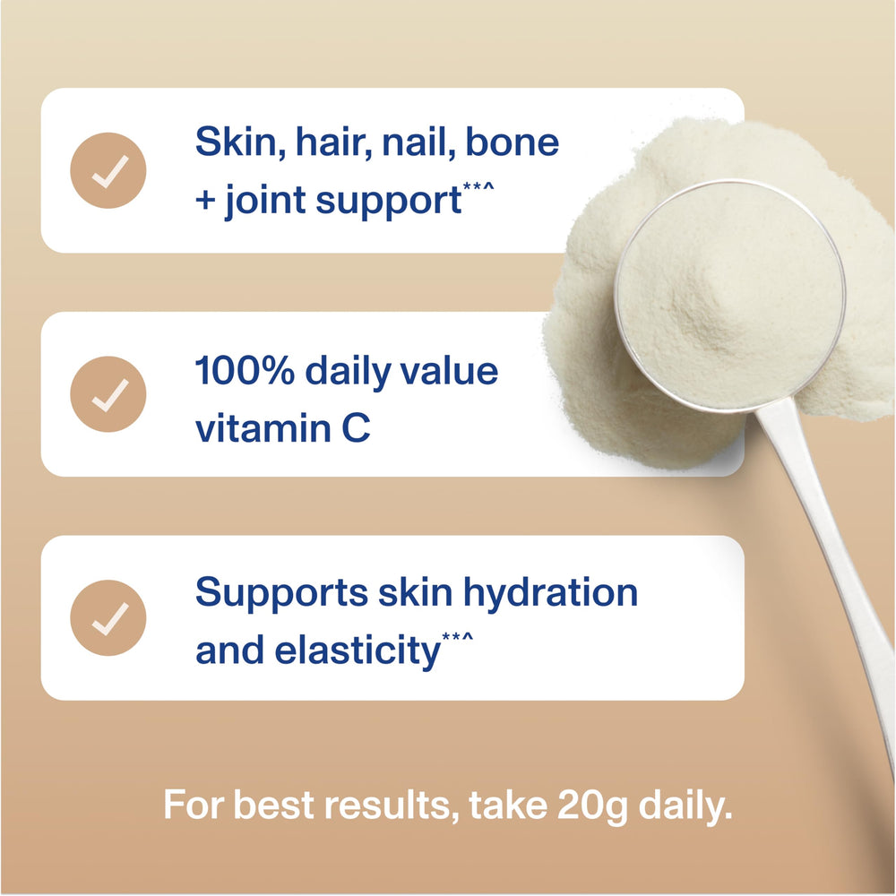 Vital Proteins Collagen Peptides Advanced vanilla powder with scoop for smoothies.