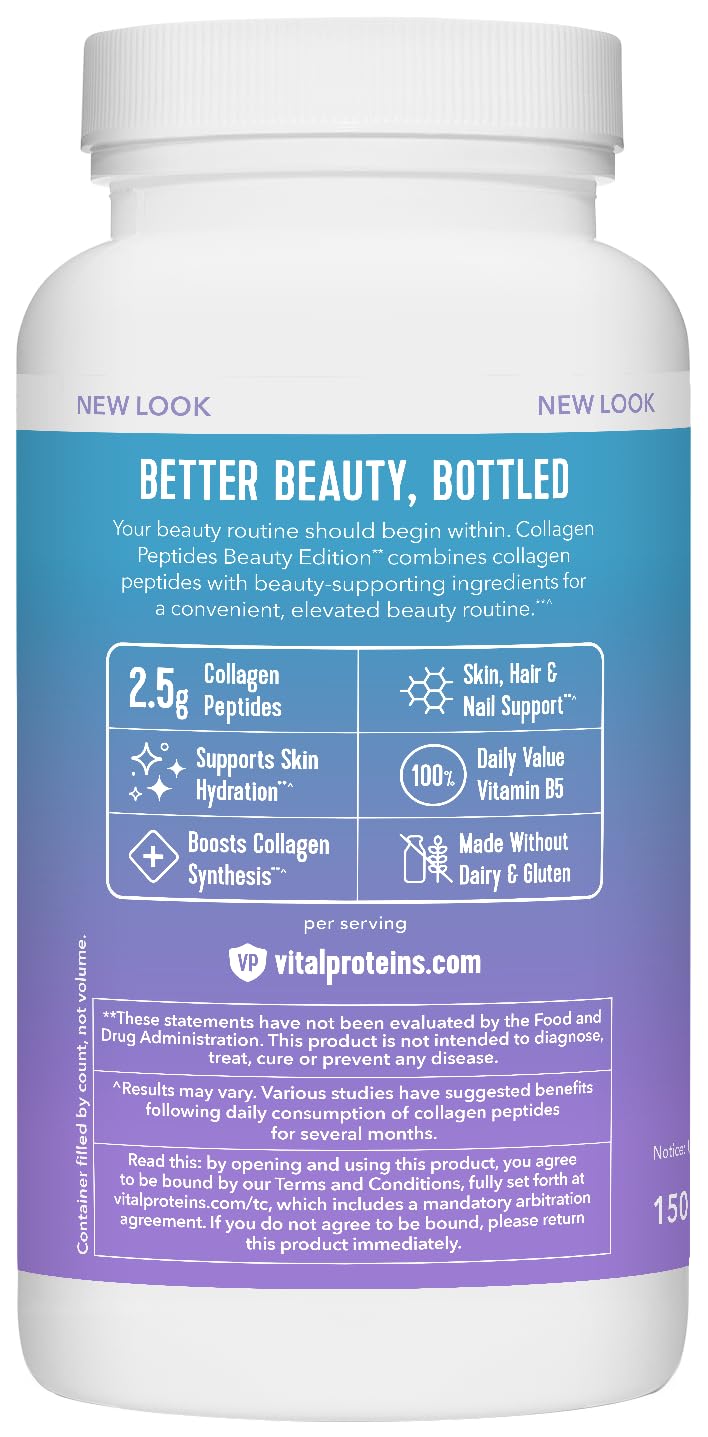 Vital Proteins bottle on a well-lit countertop with skincare and wellness items
