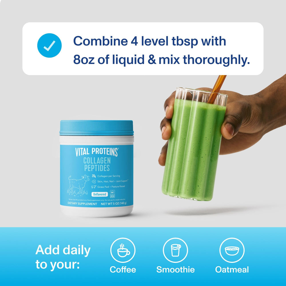 Vital Proteins collagen peptides bottle close-up highlighting grass-fed origin.