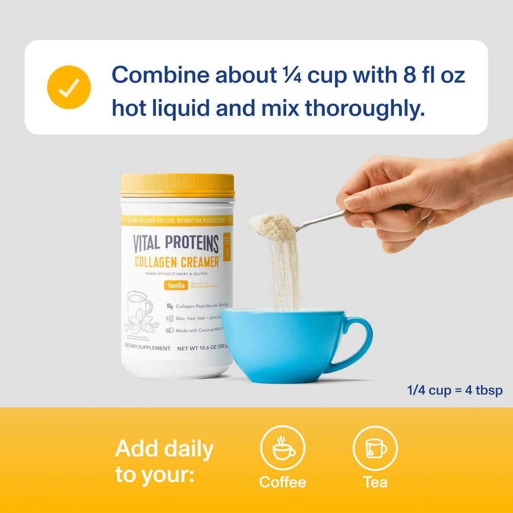 Vital Proteins Collagen Peptides Dairy-Free Creamer Cup: creamy, non-dairy option with collagen for daily rituals.
