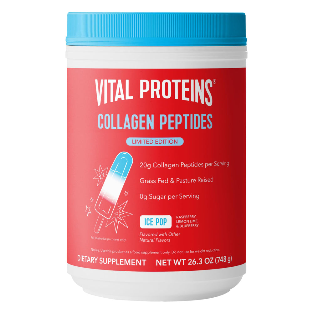 Vital Proteins Ice Pop collagen powder tub with bright, fruity flavor for daily use.