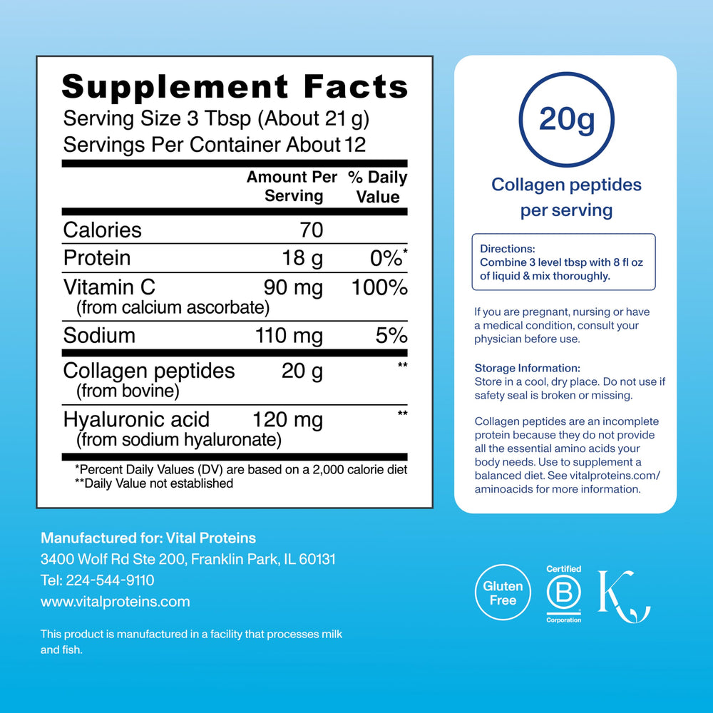 Vital Proteins collagen peptides advanced being poured into a glass for easy dissolve.