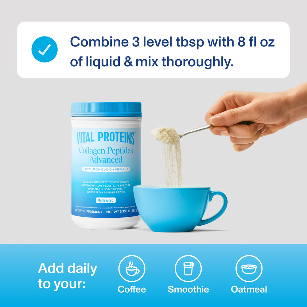 Vital Proteins collagen peptides powder in smoothie; adds 20g protein per serving.