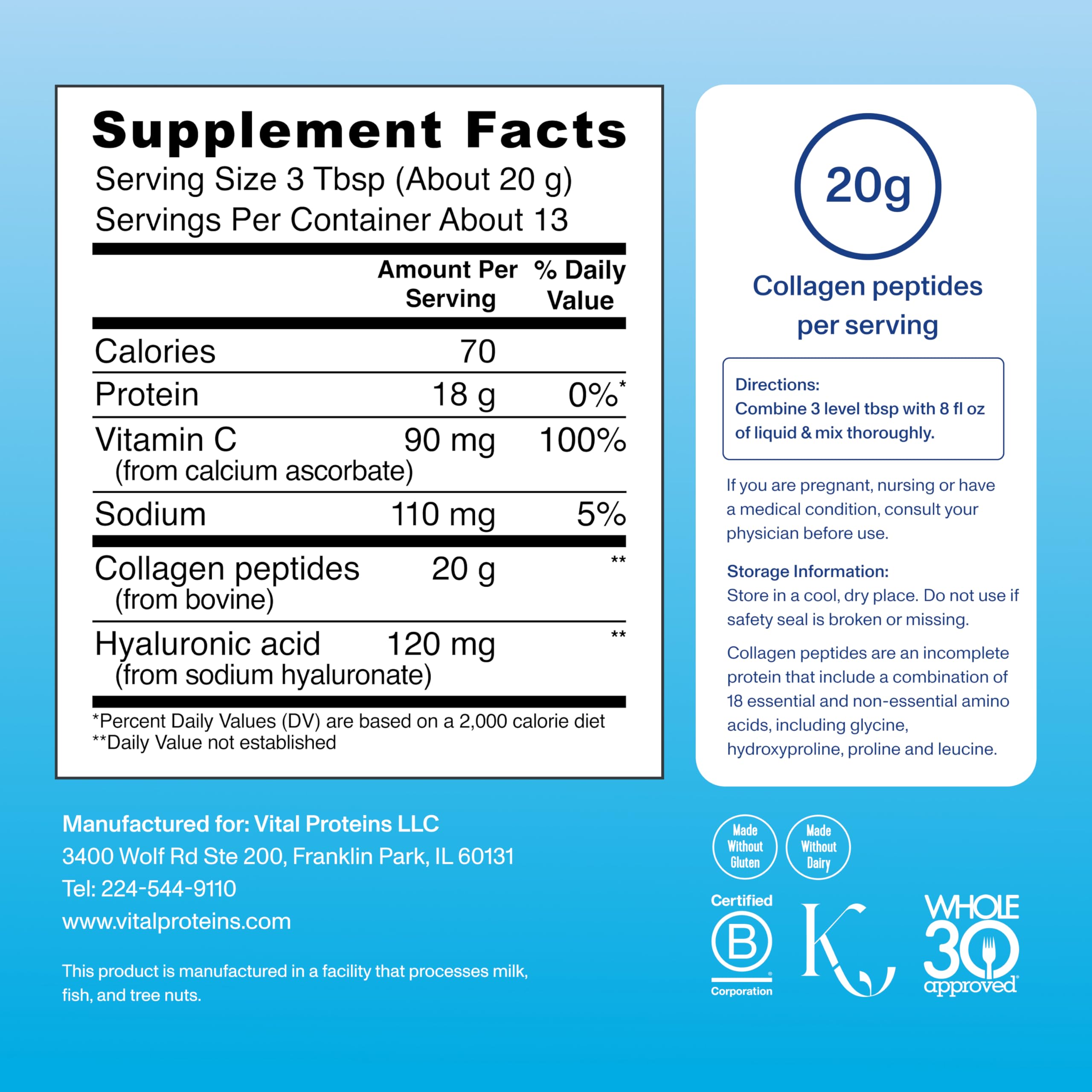 Vital Proteins collagen peptides powder in tea; supports simple hydration.