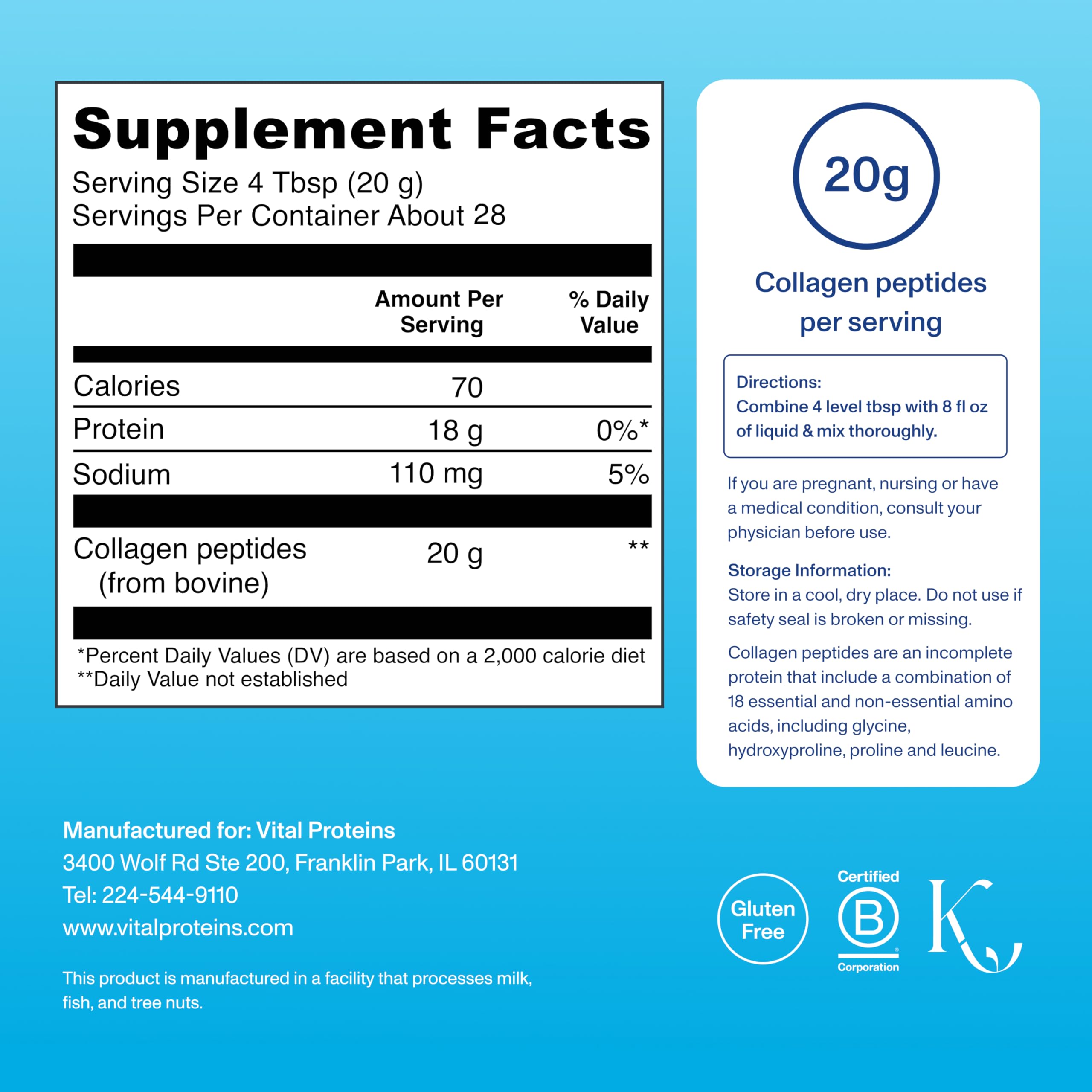 Vital Proteins collagen peptides unflavored powder for paleo and Whole30.