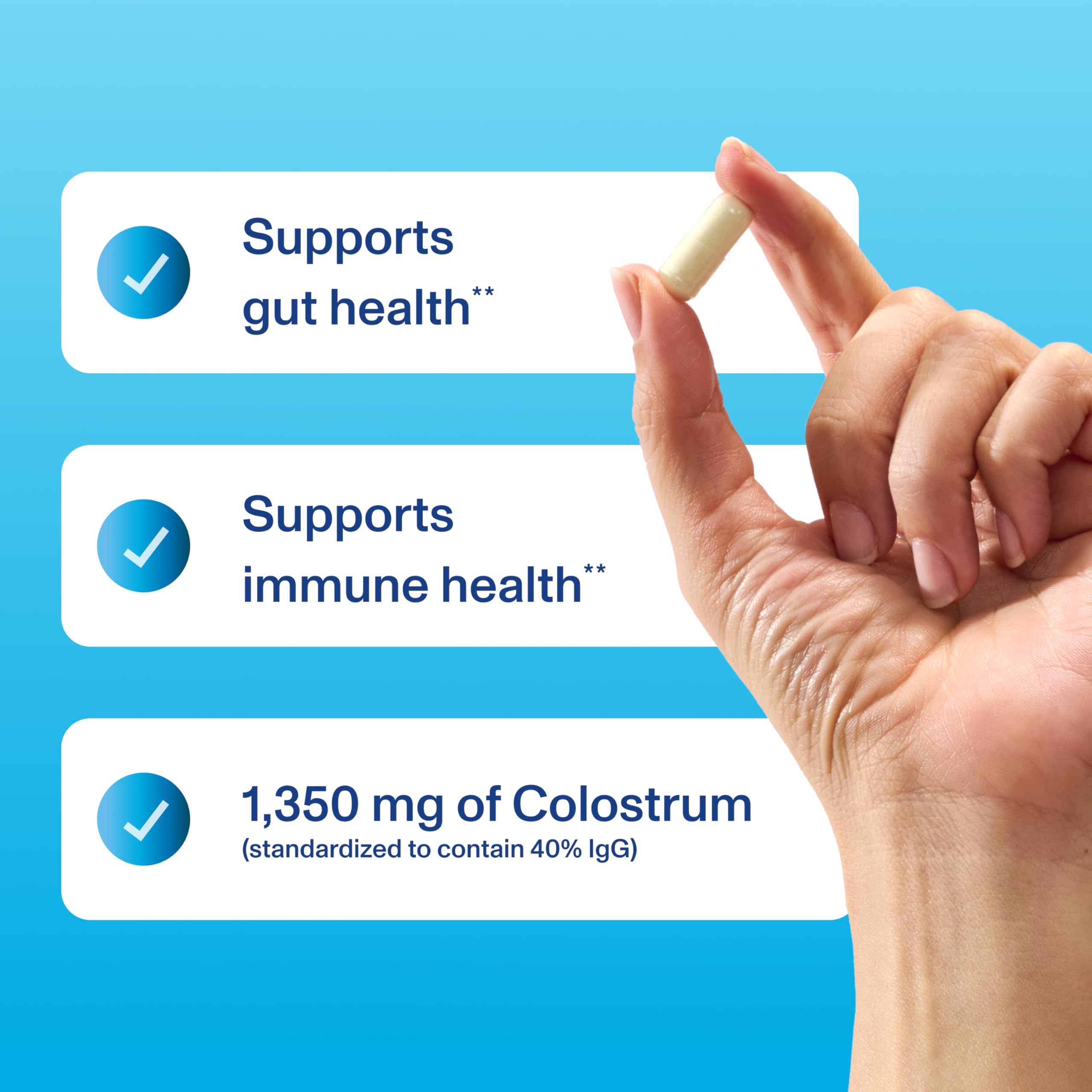 Vital Proteins colostrum capsules closeup demonstrates easy daily dosage