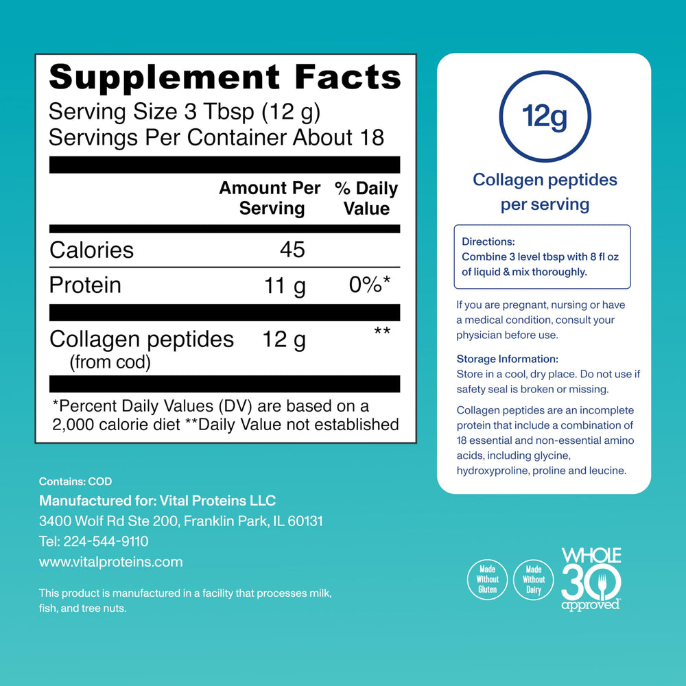 Vital Proteins Marine Collagen Peptides powder added to coffee for a flavorless boost.