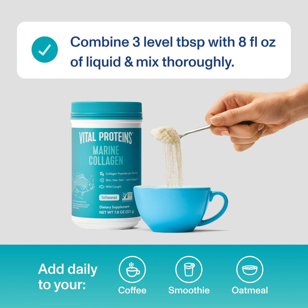 Vital Proteins Marine Collagen Peptides powder in a smoothie for everyday wellness.