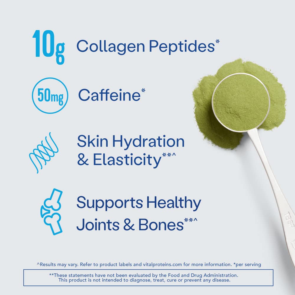 Vital Proteins Matcha Collagen Peptides mixed in water deliver a clean taste and energy