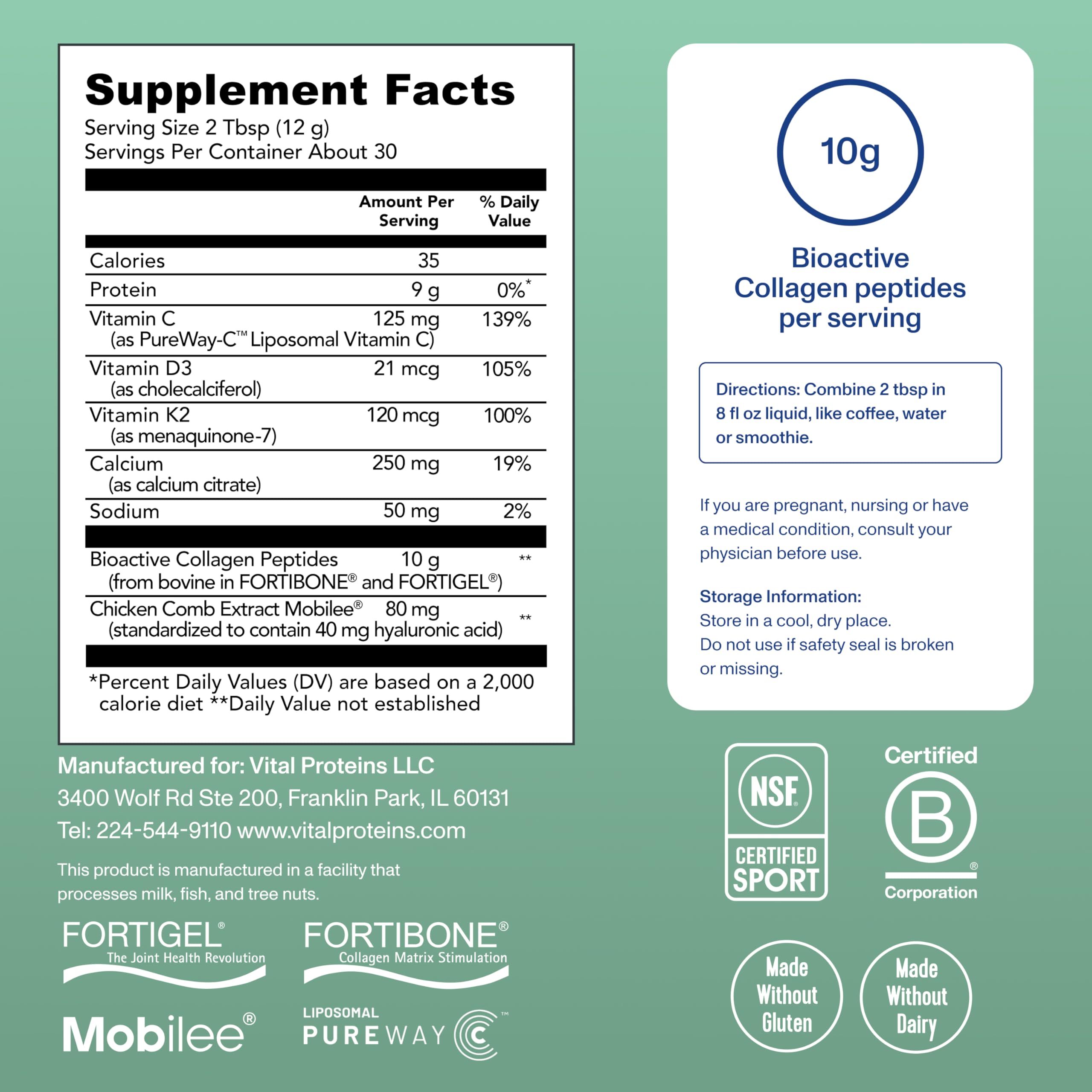 Vital Proteins Professional Bioactive Collagen Complex being poured into a glass
