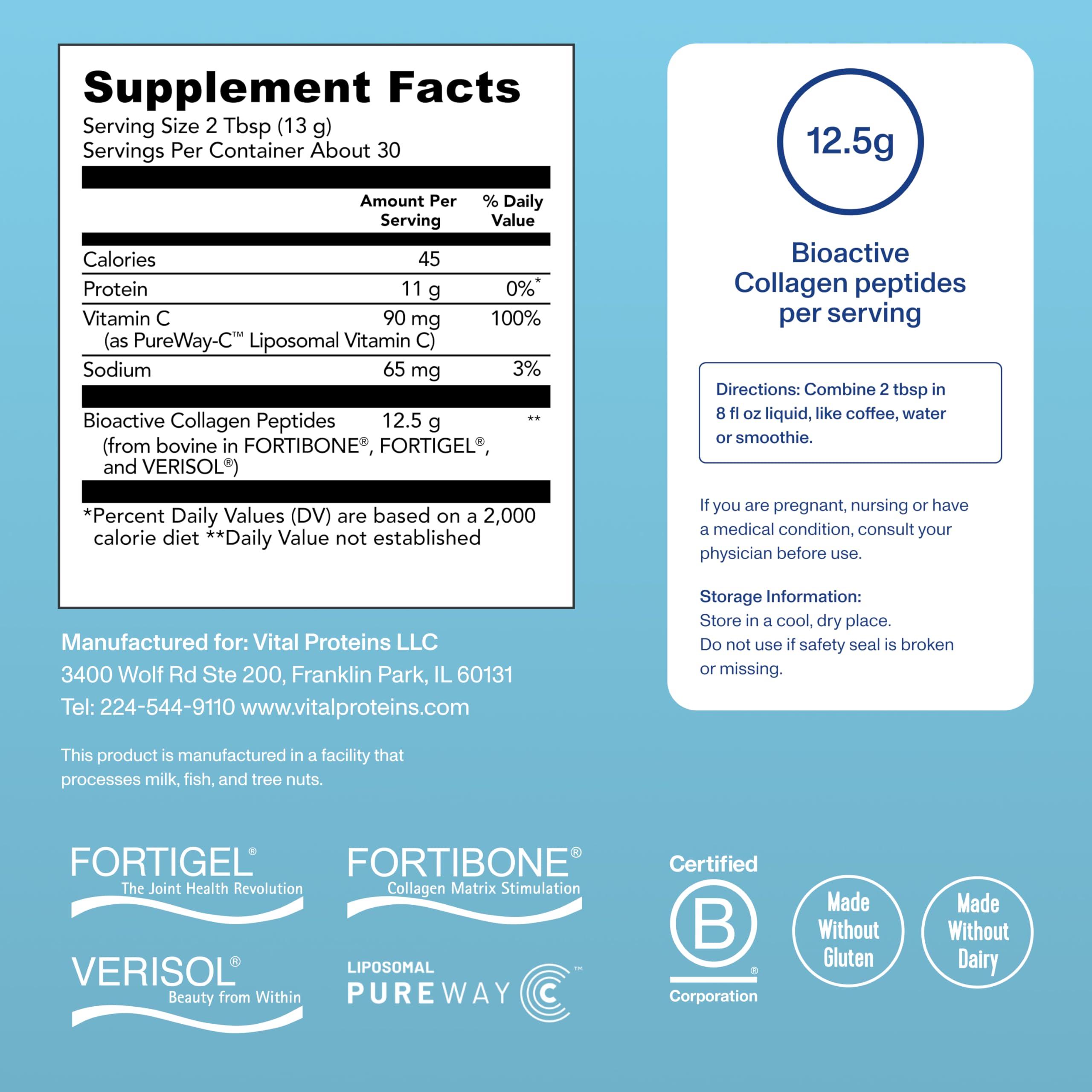 Vital Proteins Professional Daily Foundational Support glass with liquid for easy mixing into beverages.