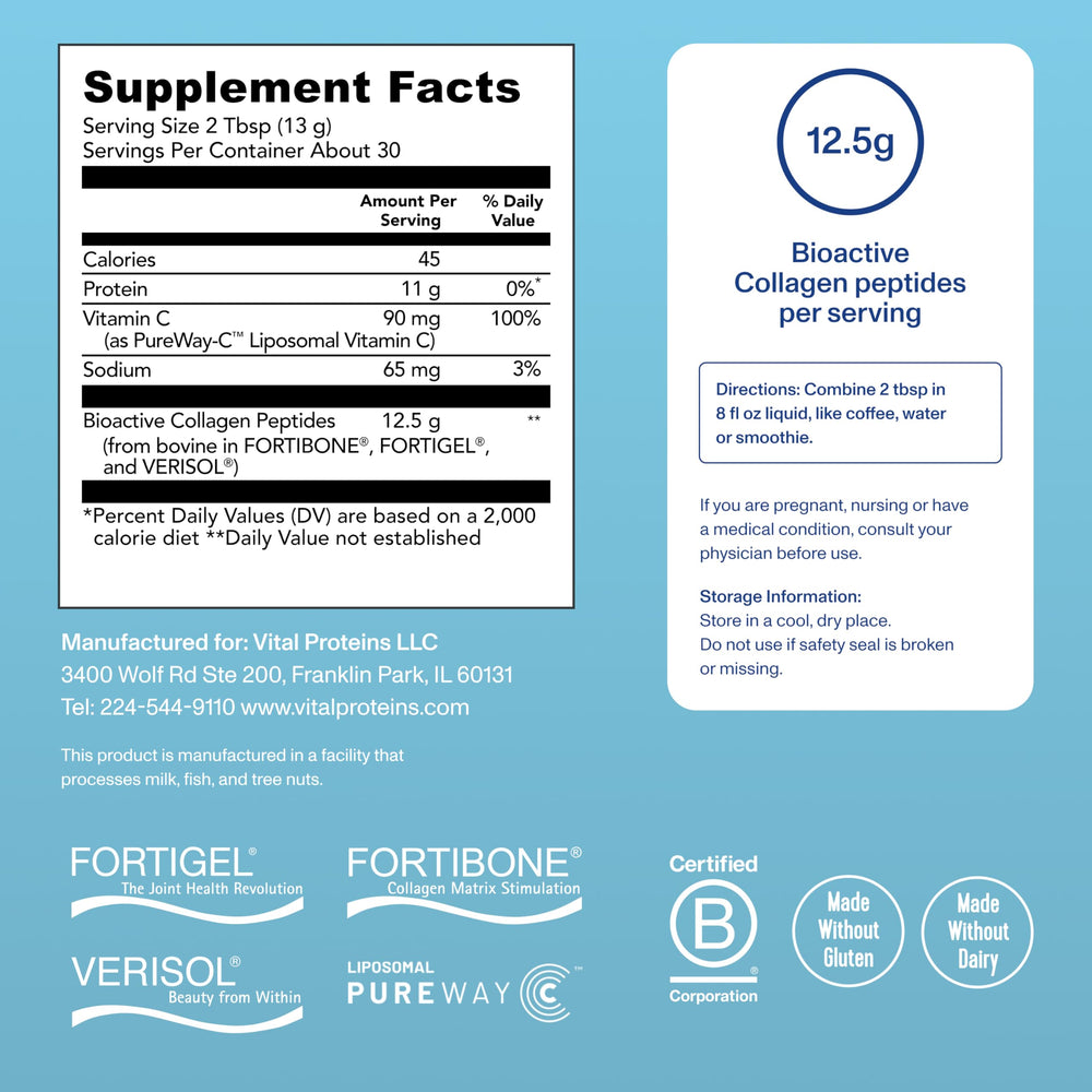 Vital Proteins Professional Daily Foundational Support glass with liquid for easy mixing into beverages.