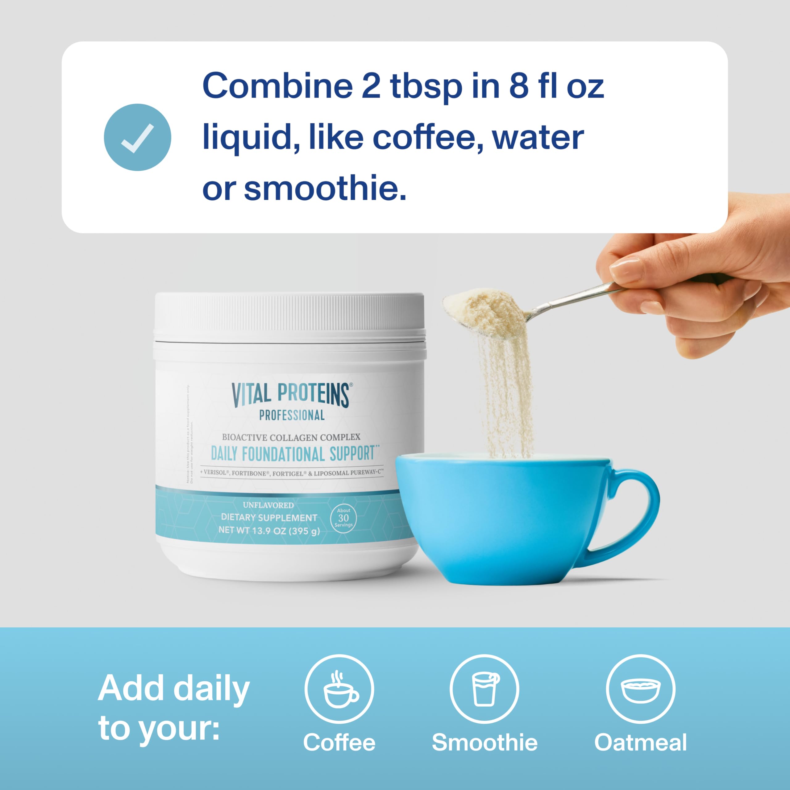 Vital Proteins Professional Daily Foundational Support label closeup highlights gluten-free, paleo-friendly formula.