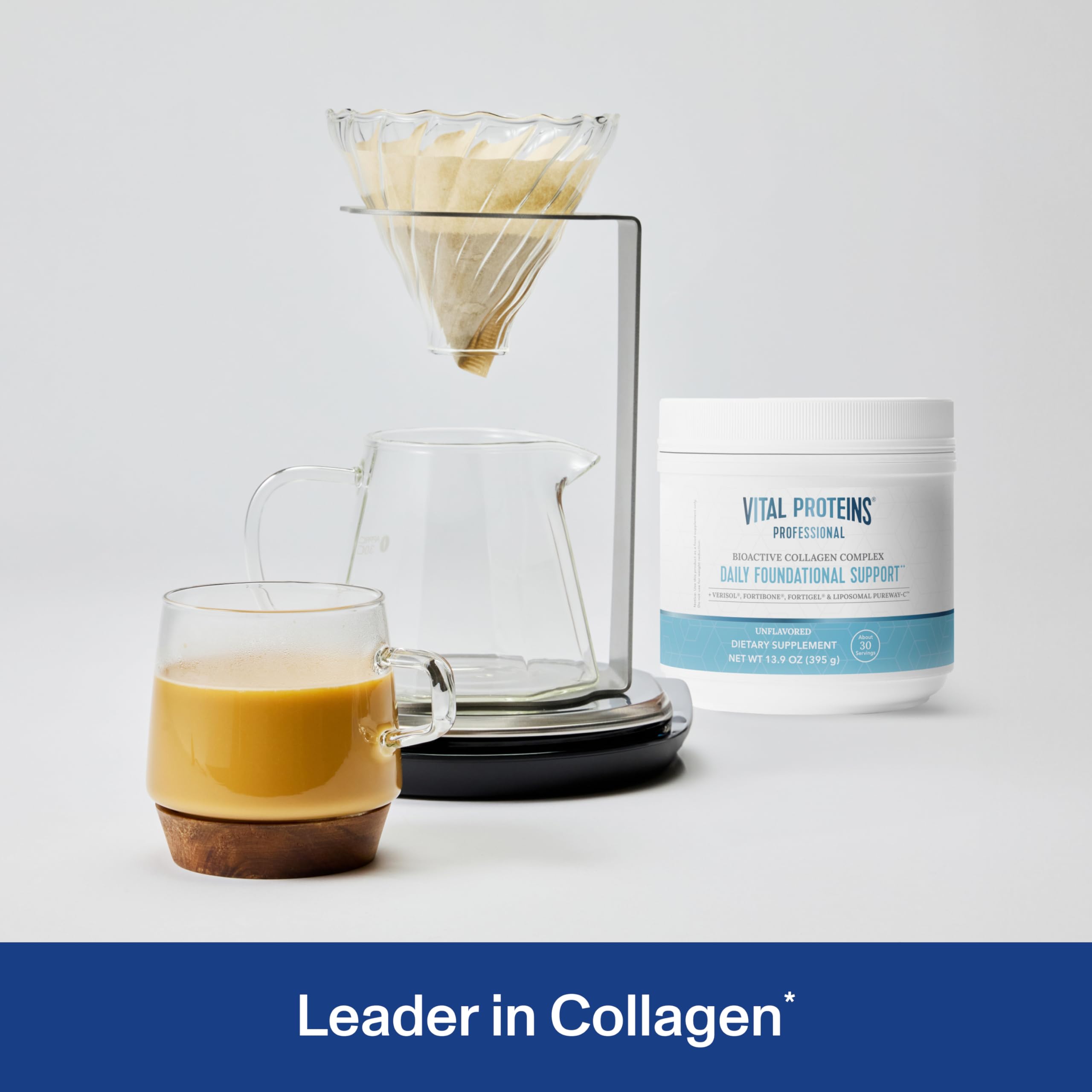 Vital Proteins Professional Daily Foundational Support pour into a glass of water for easy mixing.