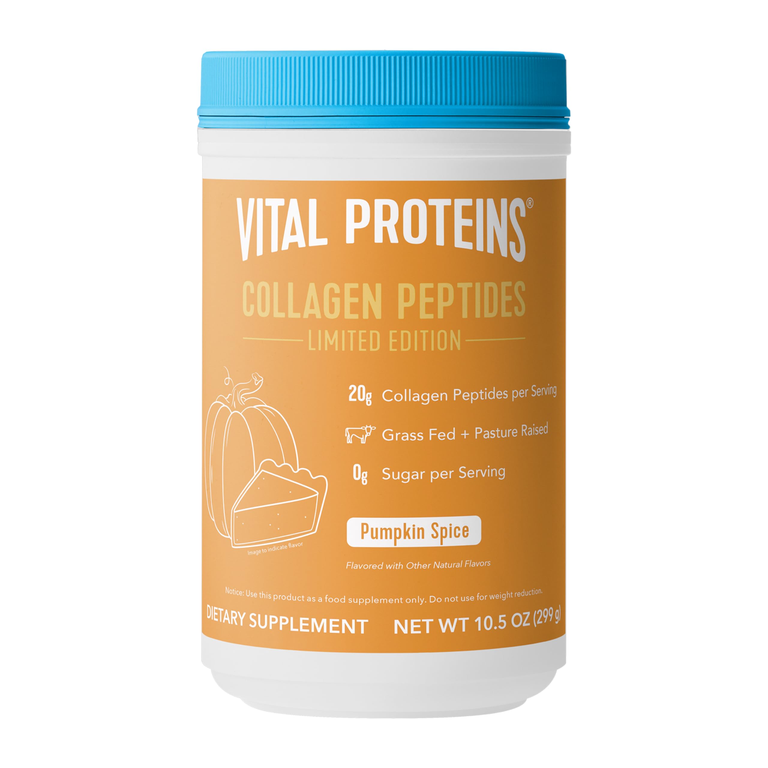 Vital Proteins pumpkin spice collagen bottle on kitchen counter for fall wellness