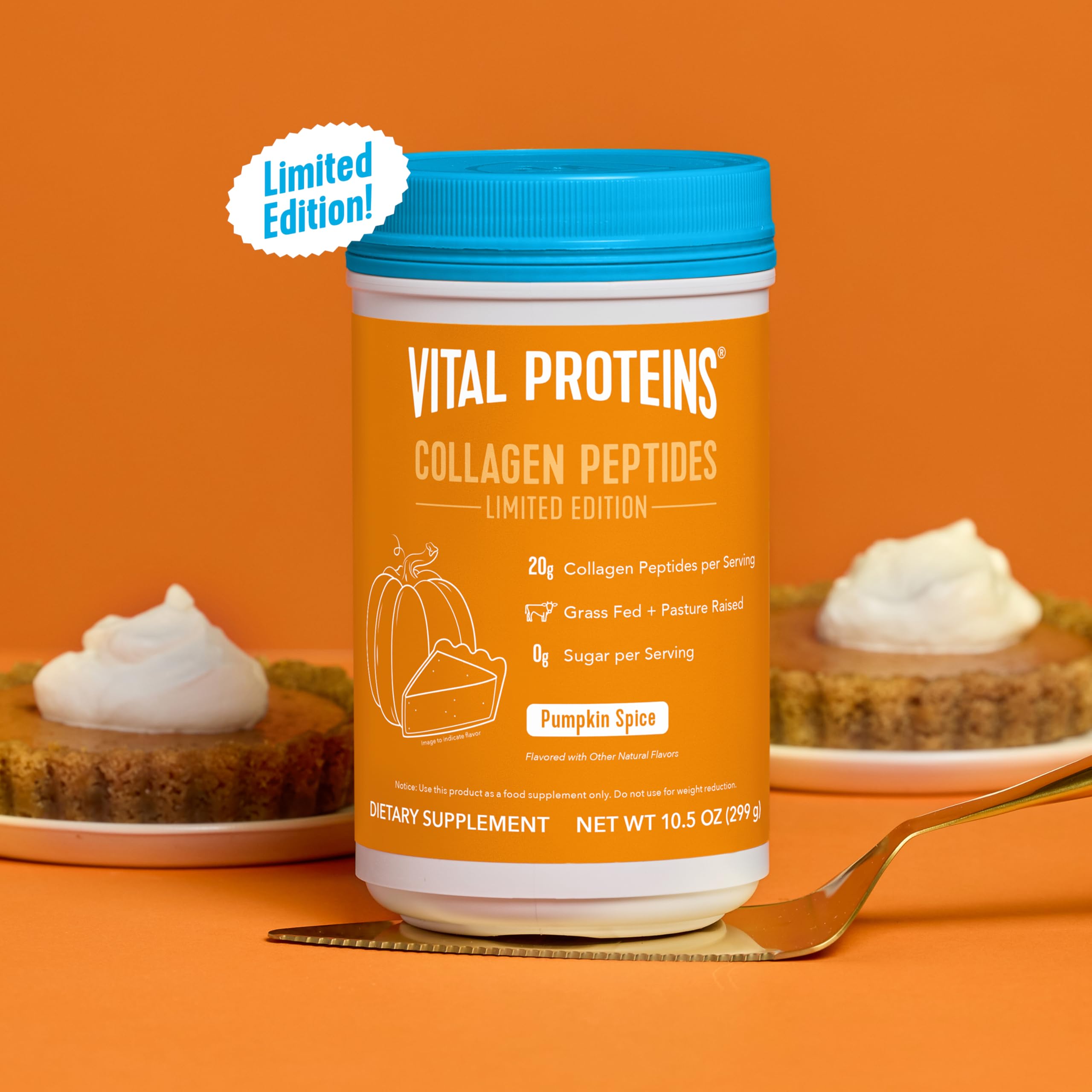 Vital Proteins pumpkin spice scoop ready to add to coffee