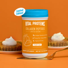 Vital Proteins pumpkin spice scoop ready to add to coffee