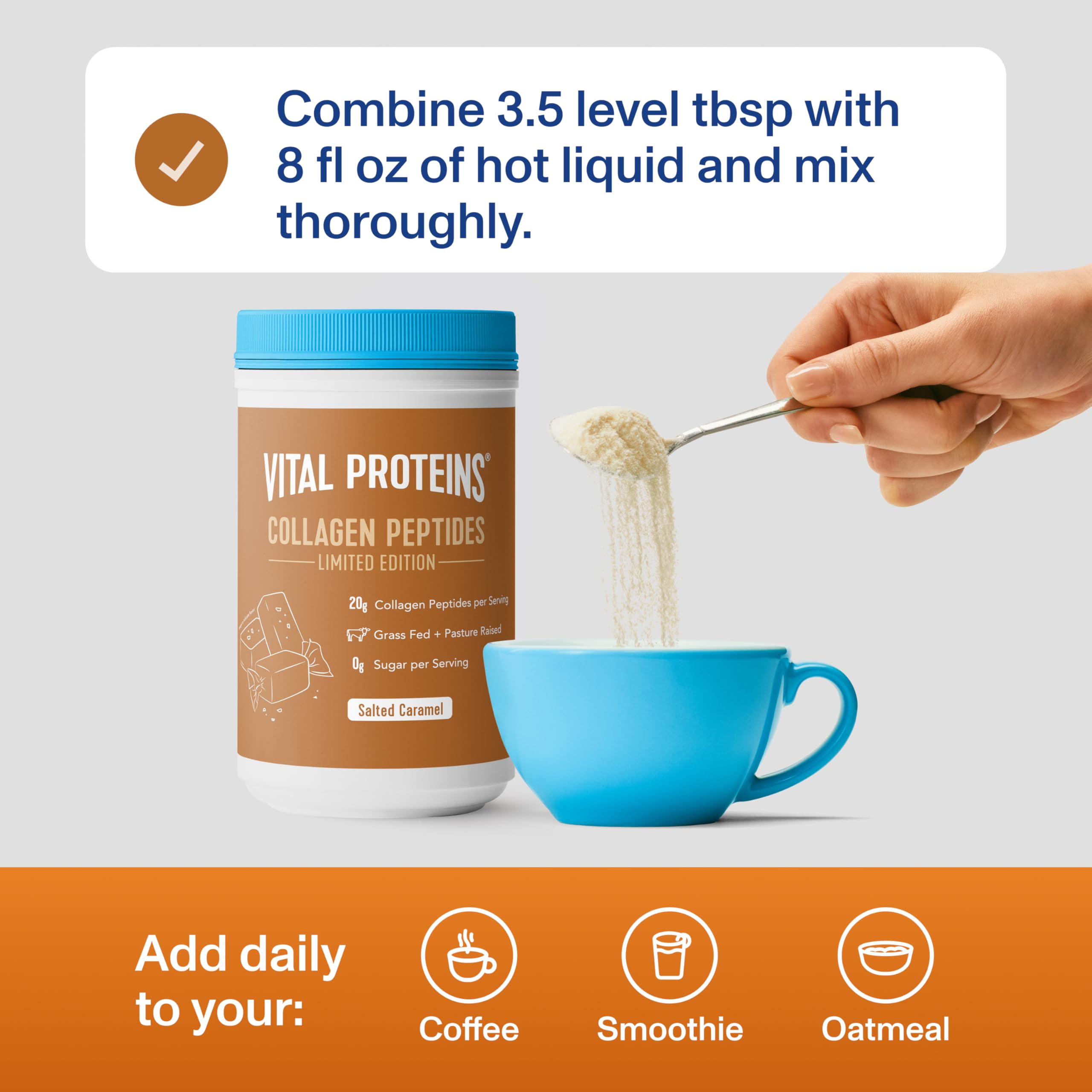 Vital Proteins Salted Caramel Collagen Peptides label highlights ingredients and benefits