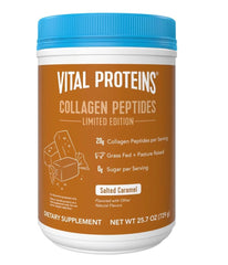 Vital Proteins Salted Caramel packaging promotes a daily collagen routine for joints.