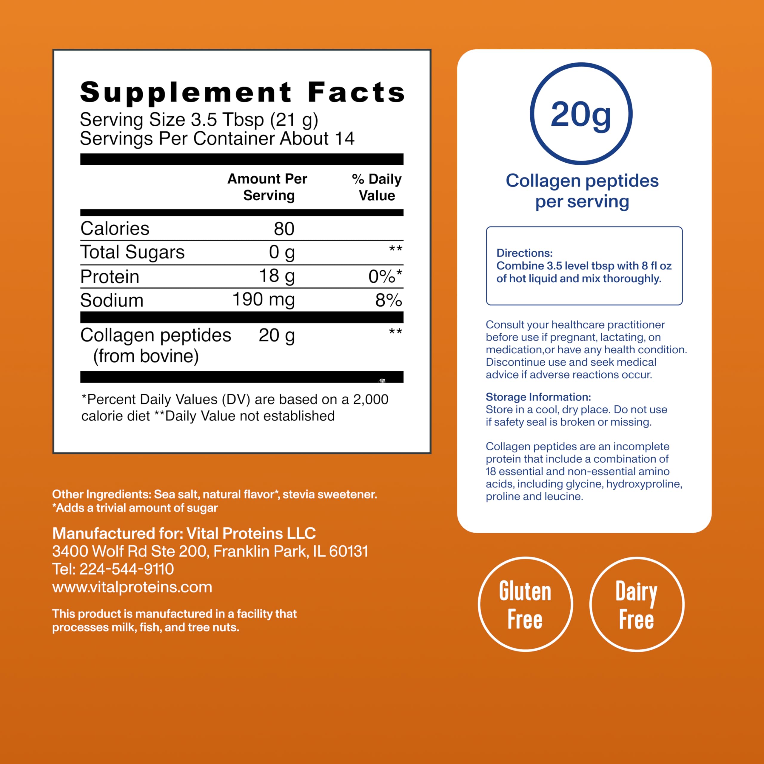 Vital Proteins Salted Caramel Collagen Peptides scoop measuring a convenient serving