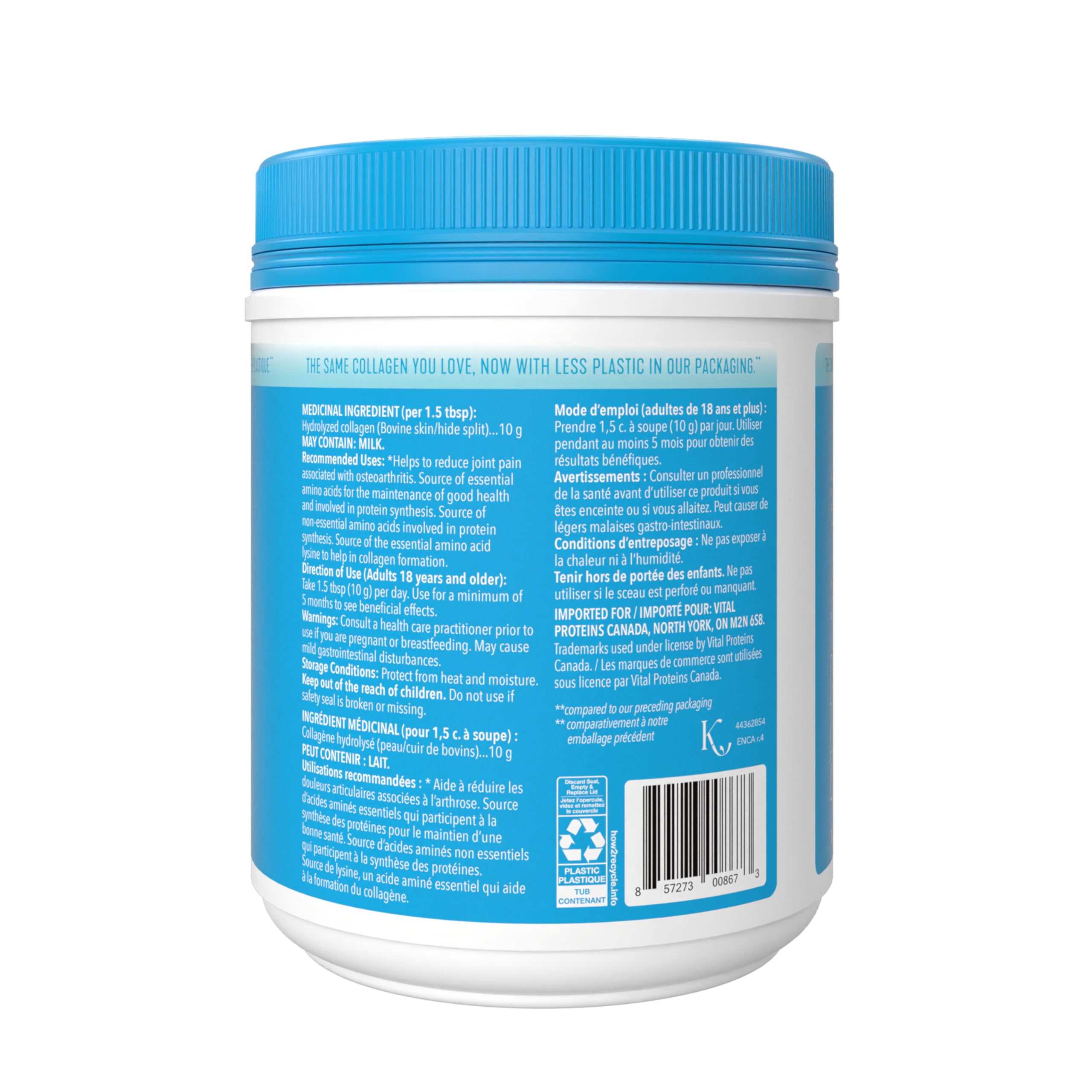 Vital Proteins unflavoured collagen peptides top view jar highlights premium packaging
