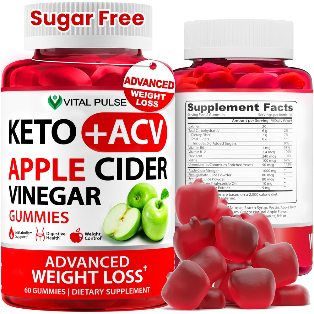 Vital Pulse Keto ACV Gummies bottle, showing apple flavor for daily keto-friendly support.