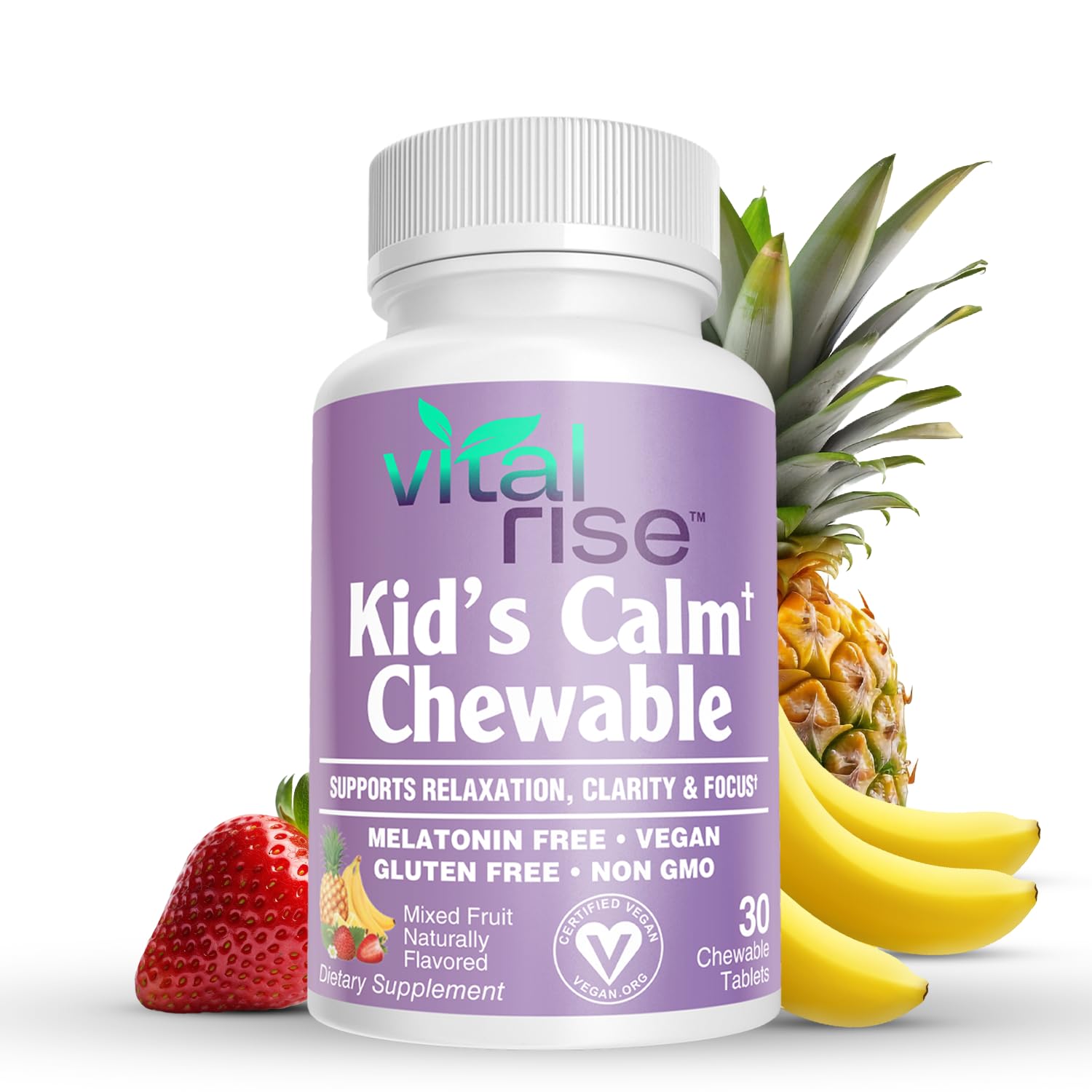 Vital Rise Kids magnesium chewables bottle shown for easy daily calm.