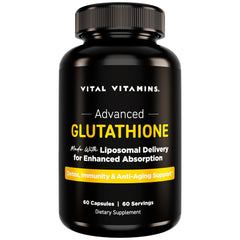 Vital Vitamins Glutathione bottle front showing sleek packaging for daily use