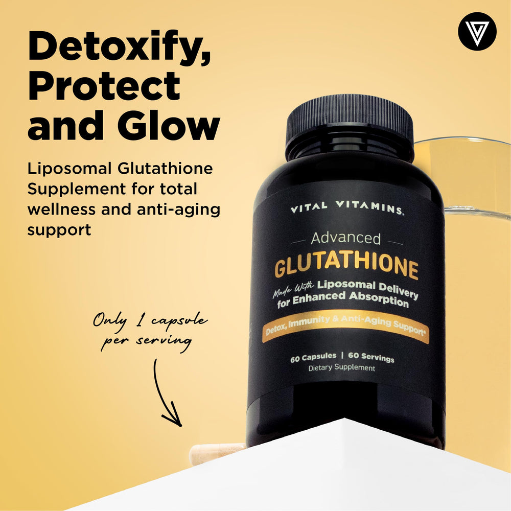 Vital Vitamins Glutathione capsules close-up, vegan and non-GMO