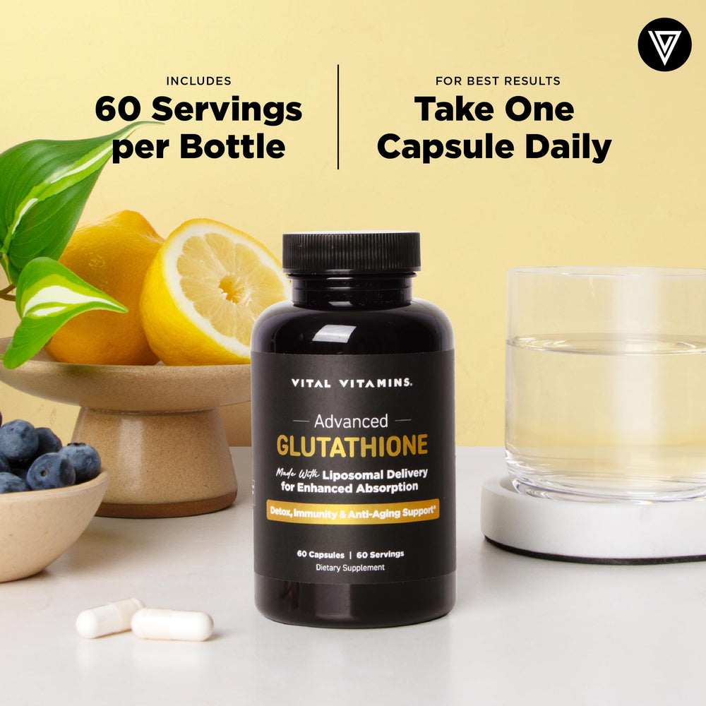 Vital Vitamins Glutathione energy-boost concept for daytime vitality