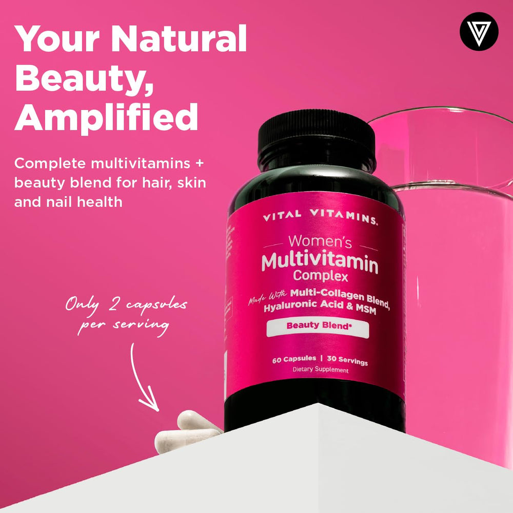Vital Vitamins multi-collagen blend capsules close-up for skin, hair, and nails