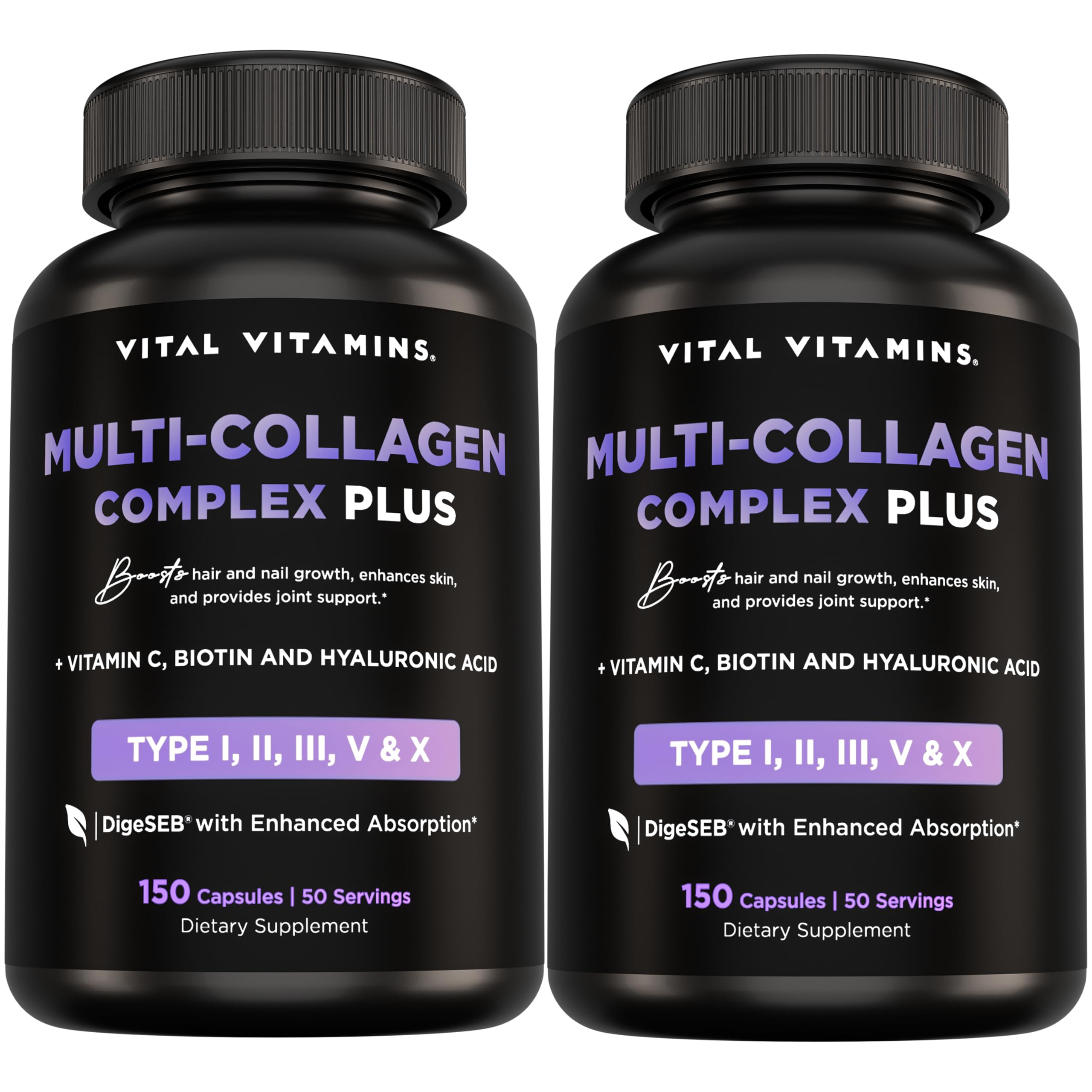 Vital Vitamins Multi Collagen Plus bottle front view, highlighting daily beauty support for skin and hair