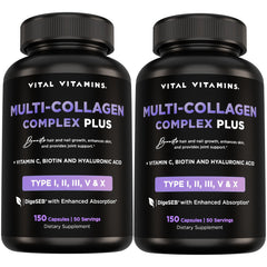 Vital Vitamins Multi Collagen Plus bottle front view, highlighting daily beauty support for skin and hair