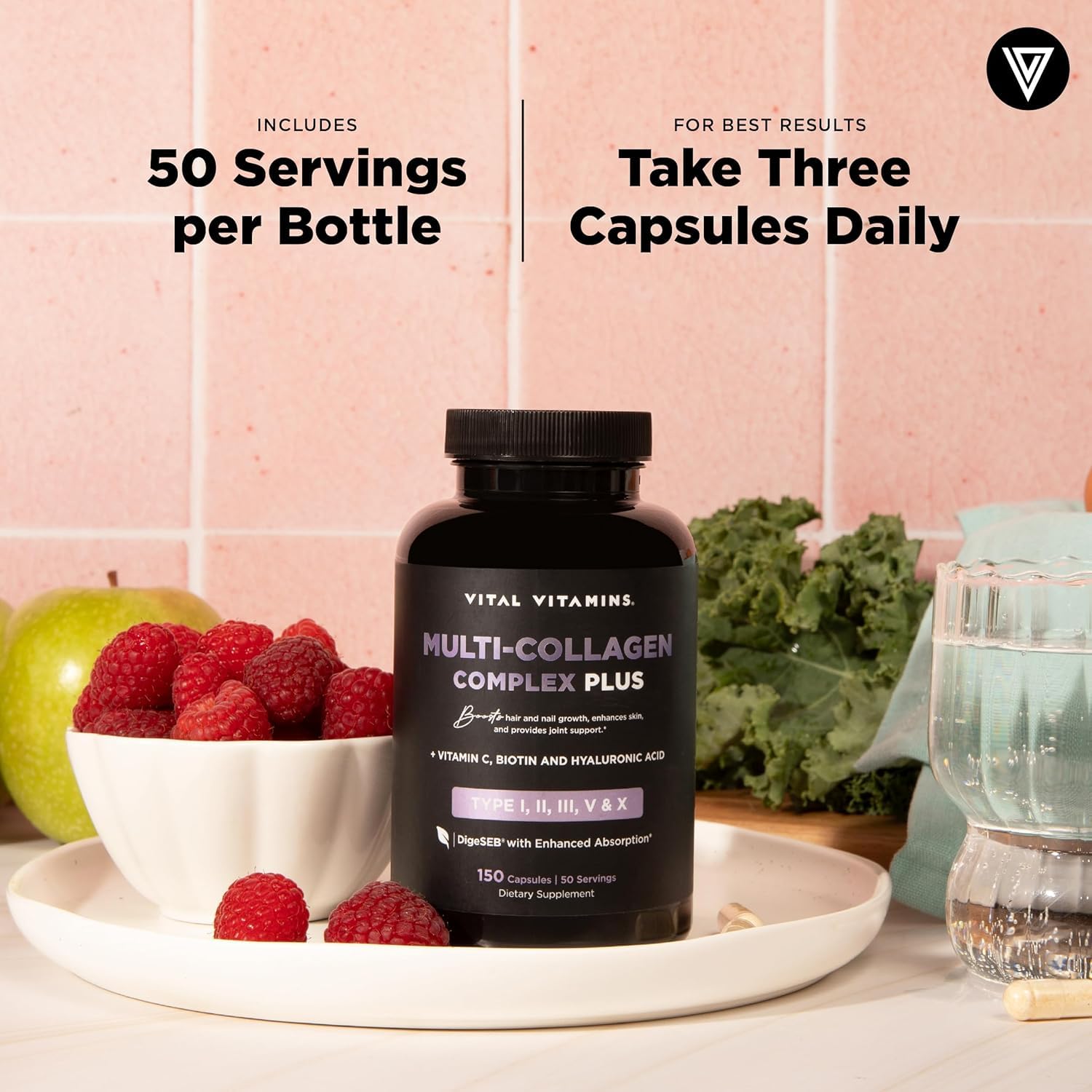 Lifestyle setting featuring Vital Vitamins Multi Collagen Plus for consistent supplementation