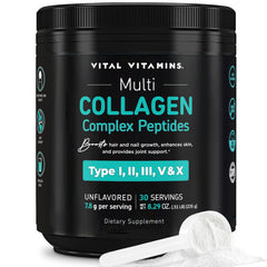 Vital Vitamins multi collagen unflavored powder blends smoothly into drinks for daily beauty support